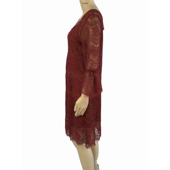 Queens Love Shift Dress M Red Lace Witchy Boho Peasant 3/4 Bell Sleeve Slip NWT - Picture 7 of 12